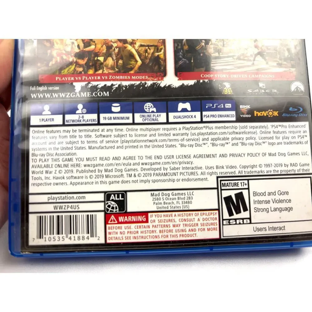 World War Z Sony‎ PlayStation 4, 2019  Tested & Working PS4 Zombies